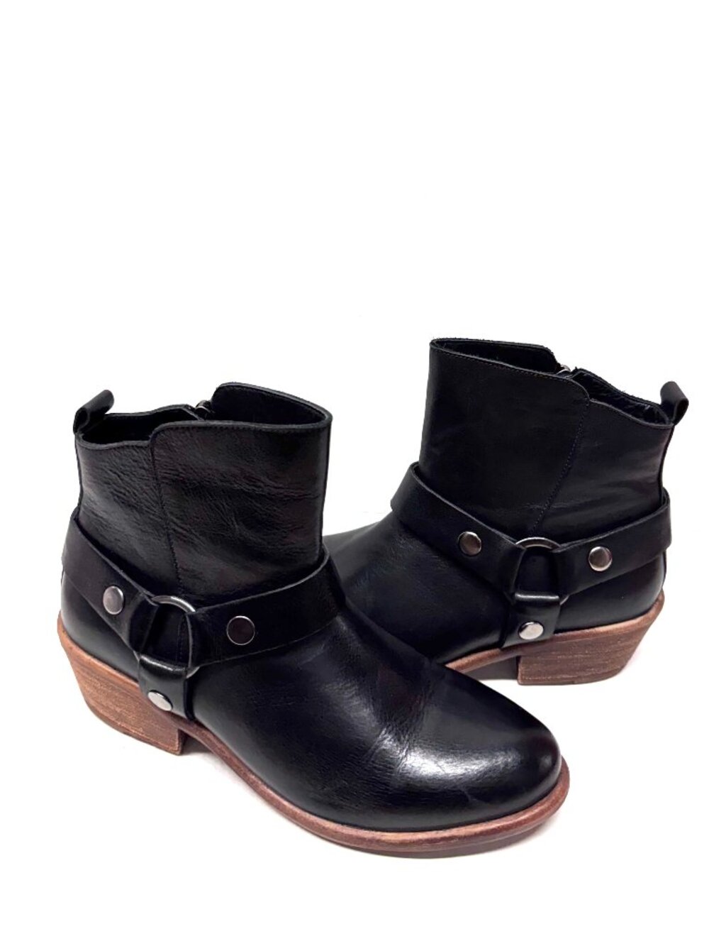 MIZ MOOZ LEATHER WESTERN LOOK BOOTIE SIDE ZIP BLACK 37EU / 7US NEW # B 72